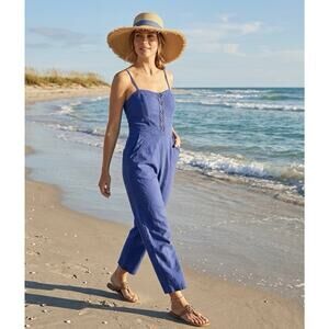 Mind Code Navy Corset Button-Front Jumpsuit with Pockets Size L Coastal Chic